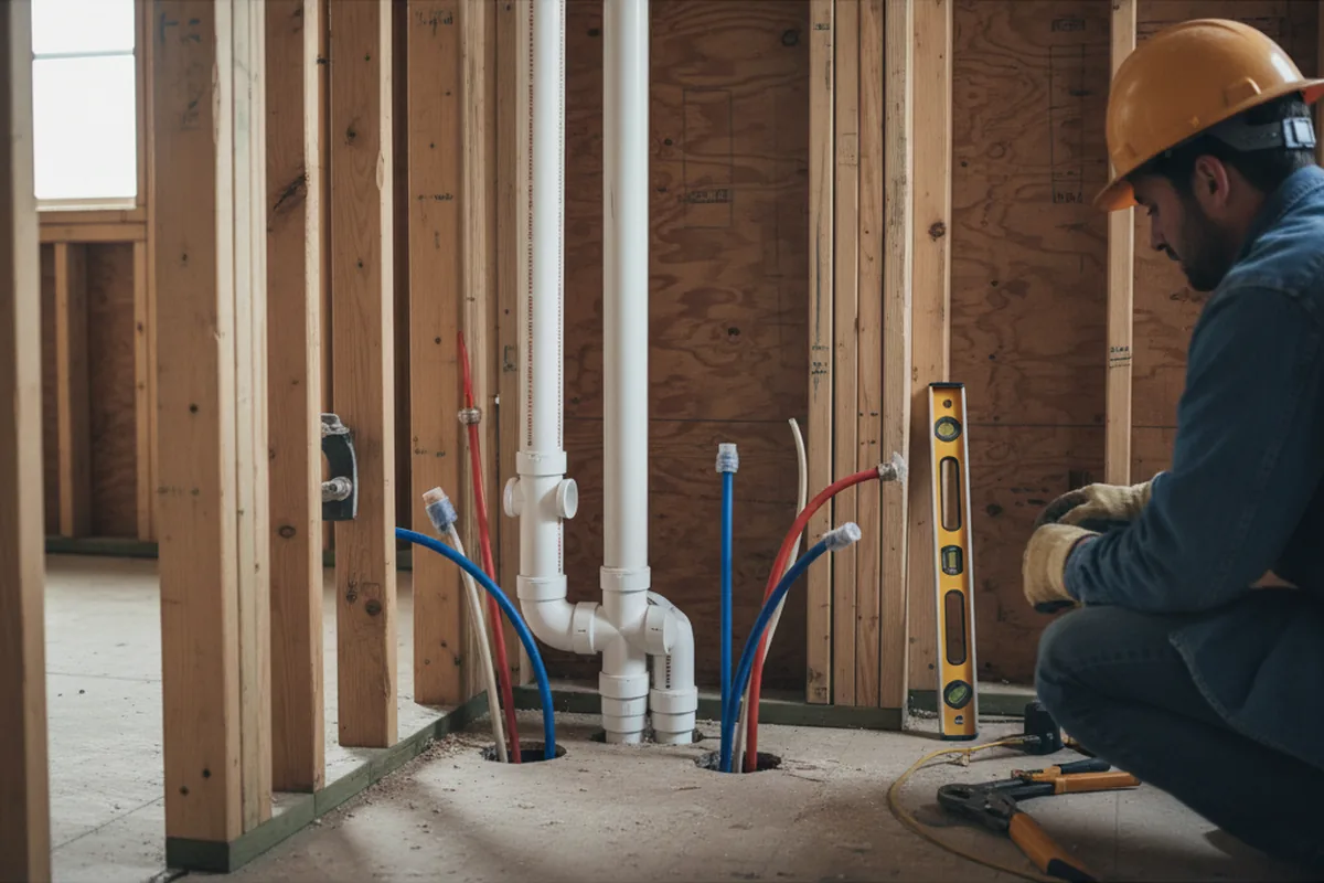Drain and supply rough-in during Sump Pump Repair in Krum
