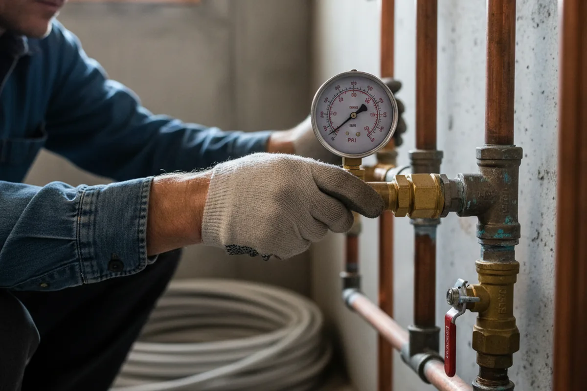 Pressure testing a repaired line during Water Line Repair in Krum